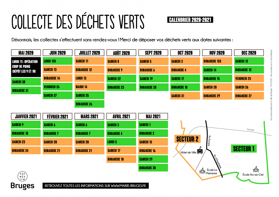 Calendrier annuel de collecte des déchets verts - Ville de Bruges